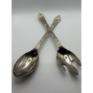 INTERNATIONAL SILVER Plated Christmas Santa Salad Serving Set Fork & Spoon 13"